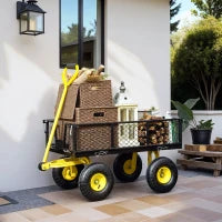 Carrello da Giardino in Acciaio con Capacità 200 kg e Pareti Laterali Rimovibili, 104x54x51 cm, Nero e Giallo