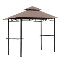 Gazebo Riparo per Barbecue BBQ Tendone da Esterno Doppio Tetto in Poliestere, 245 x 148cm, Caffè