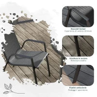 Set 4 Sedie da Giardino Impilabili con Braccioli in Rattan PE e Acciaio, Grigio