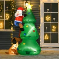 Albero di Natale Gonfiabile 180cm con Babbo Natale, Cagnolino e Luci LED, Decorazione Natalizia da Esterno
