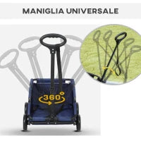 Passeggino per Cani Pieghevole con Borsa e Cuscino, in Acciaio e Tessuto Oxford, 53x45x28 cm, Blu Scuro