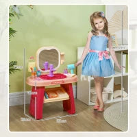 Tavolo Toeletta per Bambine 3-6 Anni con Specchio in Acrilico e Rubinetto, in PP e GPPS, 55x29x71 cm, Rosa