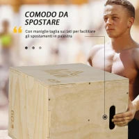 Box Jump a 3 Altezze Regolabili per Casa e Palestra, in Legno di Faggio, 45x40x60 cm