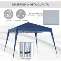 Gazebo Pieghevole da Giardino 2.4x2.4m con Struttura in Acciaio e Corde Antivento, Blu