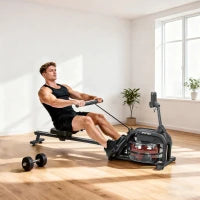 Vogatore con serbatoio d'acqua 6-11 L, monitor LCD e supporto per cellulare, capacità 135 kg, in acciaio, Nero