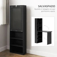 Scrivania Moderna Pieghevole con Libreria e Lavagna, in Legno e Metallo, 98x51x153 cm, Nero