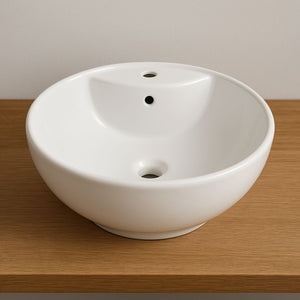 Lavabo d'appoggio ceramica bianco tondo lavandino arredo bagno cm 46x46x17
