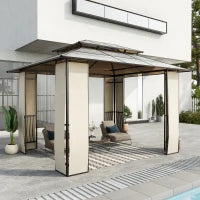 Gazebo da Giardino 3.7x3m con Tetto in Policarbonato a 2 Livelli, Acciaio e Alluminio, Marrone