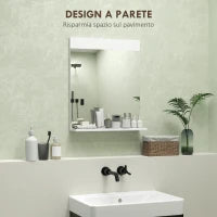 Specchio Bagno da Parete Moderno con Mensola Portaoggetti, in Vetro e MDF, 50x12x60 cm, Bianco