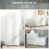 Mobile Scarpiera Modulare Salvaspazio, 6 Cubi 45x35x17 cm in Acciaio e PP, Bianco