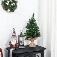 Albero di Natale Mini 60cm con 70 Rami Folti e Aghi Realistici in PVC, Base in Cemento e Iuta
