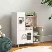 Cucina Giocattolo per Bambini 3-6 Anni con Macchina del Ghiaccio e Utensili, 84x34x89 cm, Bianco e Verde