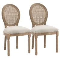 Set 2 Sedie per Soggiorno in Stile Vintage con Schienale Traforato, in Legno e Tessuto, 49x56x96cm, Bianco Crema