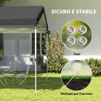Gazebo Pieghevole Pop Up 6x3 m, UPF50+ con Altezza Regolabile e Borsa di Trasporto, Grigio Scuro