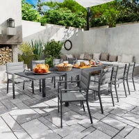 Salotto da Giardino con Tavolo Estensibile 135-270 cm e 8 Sedie Impilabili in Alluminio e Textilene, per 6/10 Persone, Grigio