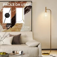 Lampada da Terra Moderna con Paralume in Vetro e Interruttore a Pedale per Lampadine E27, Oro