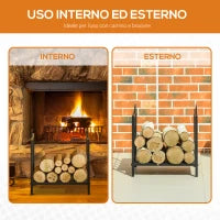 Portalegna da Interno ed Esterno in Metallo con 2 Manici e Base Rialzata, 39x32.5x46cm, Nero