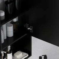 kleankin Armadietto Bagno con Specchio, Ripiani e Scaffale Regolabile, Montaggio a Parete, 60x15x76cm, Nero