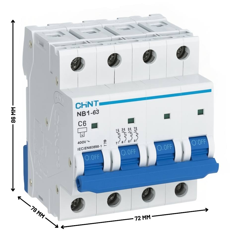 Interruttore magnetotermico 4p 6ka curva c chint serie nb1-63 da quadro din *** ampere 6 ampere, confezione 1