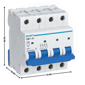 Interruttore magnetotermico 4p 6ka curva c chint serie nb1-63 da quadro din *** ampere 6 ampere, confezione 1