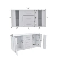 Credenza Moderna con LED Multicolore, 3 Cassetti e 2 Armadietti, Ampio Spazio, per Soggiorno e Cucina, 140x35x70 cm, Bianco