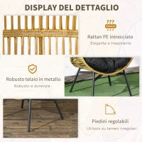Poltrona da Giardino a Uovo con Poggiatesta e Cuscini per Seduta, in Rattan e Acciaio, 89x75x143 cm