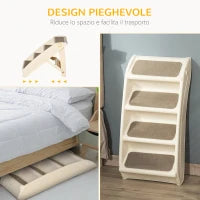Scaletta per Cani Pieghevole con 4 Gradini Antiscivolo per Animali Fino 10kg, Beige