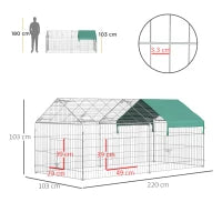 Recinto per Animali con Telo di Copertura in Acciaio con Porte, 220x103x103cm