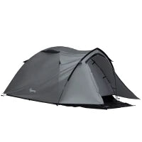 Tenda da Campeggio 2 Posti Impermeabile con Vestibolo, Finestre e Porte con Cerniera, 325x183x130cm Grigio