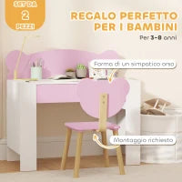Set Scrivania per Bambini con Cassetto e Sedia con Schienale a Orsetto, Età 3-8 Anni, Rosa