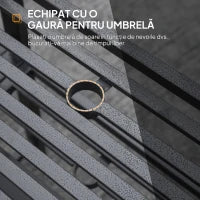 Panchina da Giardino Moderna 2 Posti con Tavolino e Foro per Ombrellone Arredamento da Esterno 165x56x85.5cm Nero