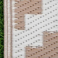 Tappeto Esterno per Balcone e Terrazza Reversibile con Fantasia Geometrica, 2.74x1.82 m, Caffè e Bianco