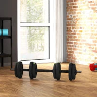 Set di Manubri Regolabili 15 kg 2 in 1  Convertibili in Bilanciere, con Impugnature Antiscivolo, Nero