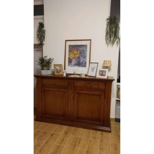 Credenza 2 ante 2 cassetti arte povera in legno massello e mdf con rifinitura noce Bassano 177x48x110 H