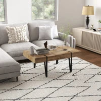 Tavolino Rettangolare Stile Industriale Struttura a Gambe in Metallo Nero Piano Effetto Legno Vintage