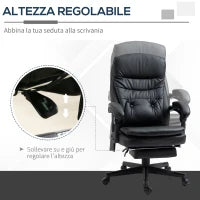 Sedia da Ufficio Massaggiante in Similpelle con Presa USB, 64x69x107-115cm, Nero
