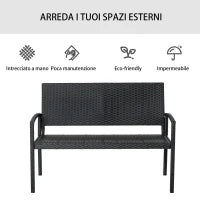 Panchina da Giardino ed Esterno in Rattan, Panca in Rattan Nero 2 Posti, 122x60x85cm