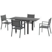 Set da Giardino con Tavolo e Sedie da 5 Pezzi con 1 Tavolo da Pranzo Estensibile e 4 Sedie, Schienale Alto, Grigio Scuro