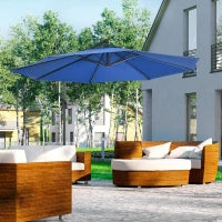 Ombrellone Decentrato Ottagonale Inclinabile Ripiegabile, Diametro 3 m, Base a Croce, Blu