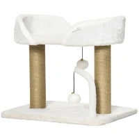 Torre per Gatti max 5kg in Truciolato con Tiragraffi e Palline Giocattolo, 48x38x42 cm, Giallo e Bianco