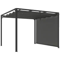 Gazebo Pergola Retrattile 3x3 m con Tenda a Rullo e Fori di Drenaggio, in Acciaio e Poliestere Grigio Scuro
