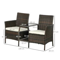 Set da Giardino in Rattan con 2 Sedie Moderne e Tavolino da Caffè, 138x60x87 cm, Marrone