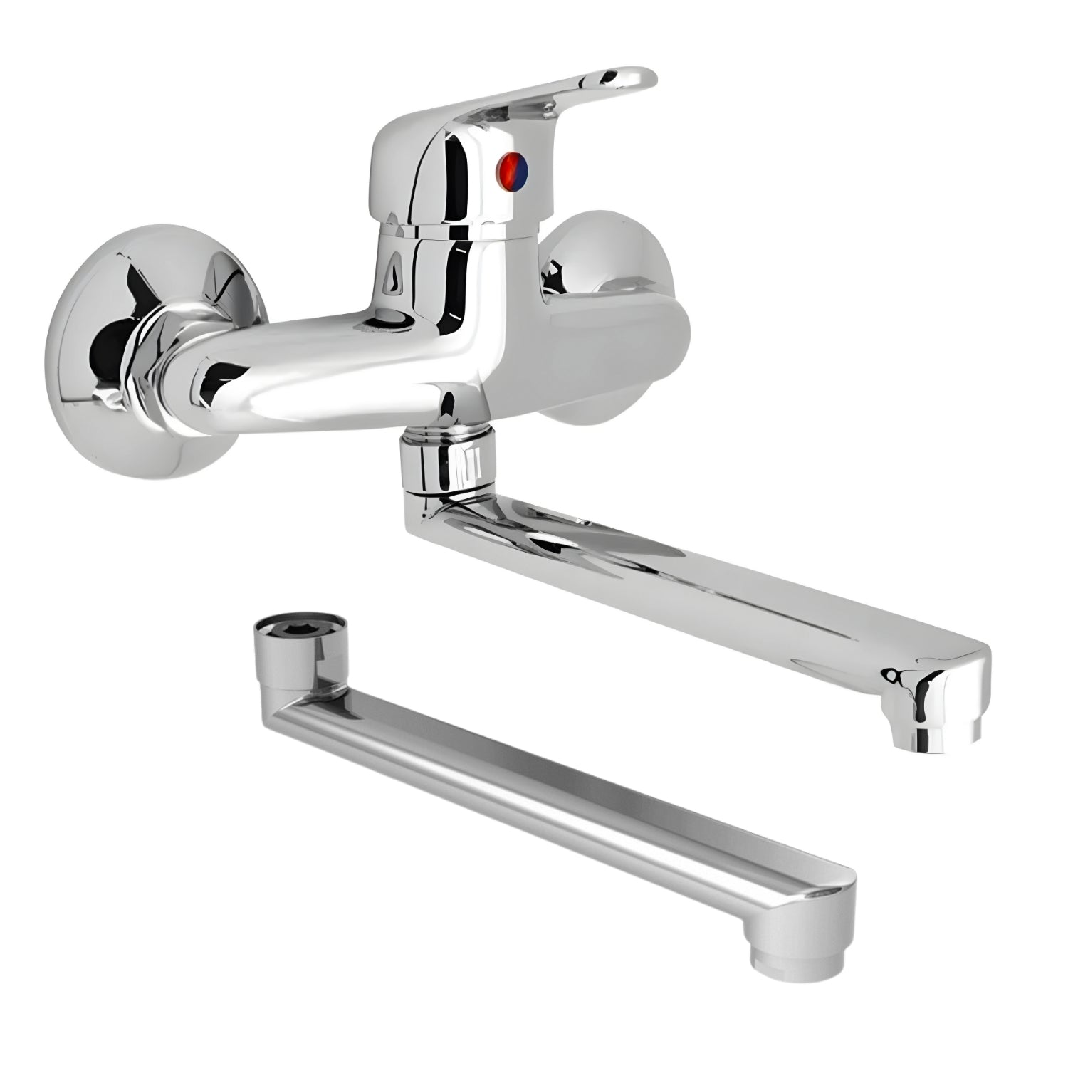 Miscelatore a muro in ottone lavello cucina con 2 canne erogazione orientabile