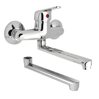 Miscelatore a muro in ottone lavello cucina con 2 canne erogazione orientabile