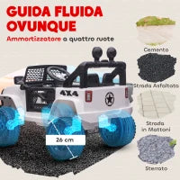 Macchina Elettrica per Bambini Jeep Fuoristrada con Telecomando e 2 Velocità, 100x65x72 cm, Bianco