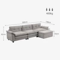 Divano Angolare Modulare con Chaise Longue, Pouf Contenitore e Rivestimento in Ciniglia, Grigio