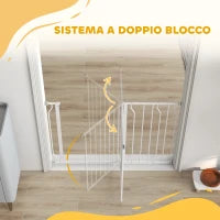 Cancelletto di Sicurezza per Cani in Acciaio e ABS, Estensibile 75-115cm per Scale e Porte, Bianco