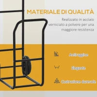Carrello Portalegna in Acciaio con 2 Ruote per Interno ed Esterno, 77x42x105 cm, Nero