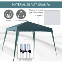 Gazebo Pieghevole da Giardino 2.4x2.4m con Struttura in Acciaio e Corde Antivento, Verde
