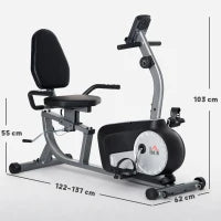 Cyclette Orizzontale Recumbent con 8 Livelli di Resistenza, Schermo LCD e Seduta Regolabile, 122-137x62x103 cm